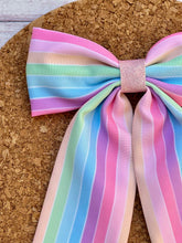 Load image into Gallery viewer, Rainbow Pencil Long Tails Fabric Bow
