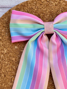 Rainbow Pencil Long Tails Fabric Bow