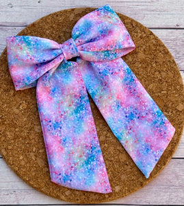 Pastel Faux Glitter Long Tails Fabric Bow