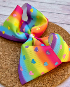 Rainbow Glitter Hearts JUMBO bow