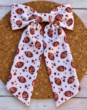 Load image into Gallery viewer, Football Hearts Long Tails Fabric Bow
