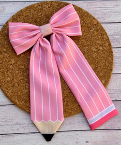 Pink Pencil Long Tails Fabric Bow