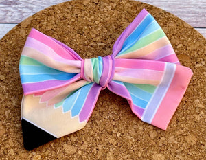 Rainbow Pencil Short Tails Fabric Bow