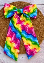 Load image into Gallery viewer, Bright Swirls Long Tails Fabric Bow
