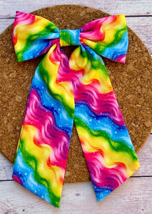 Bright Swirls Long Tails Fabric Bow