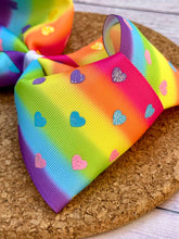 Load image into Gallery viewer, Rainbow Glitter Hearts JUMBO bow
