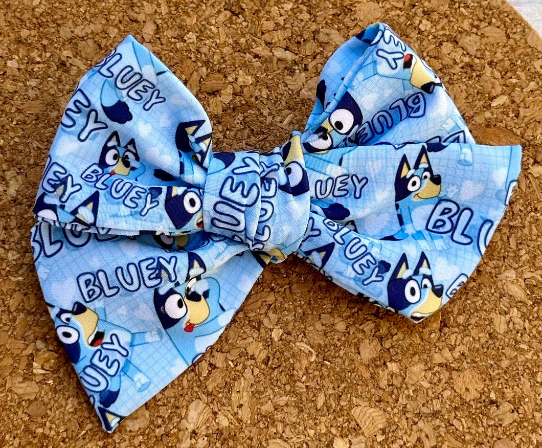 Blue Dog Short Tails Fabric Bow