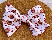 Load image into Gallery viewer, Football Hearts Short Tails Fabric Bow
