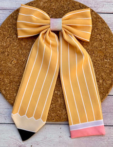 Yellow Pencil Long Tails Fabric Bow