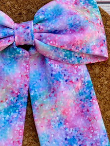 Pastel Faux Glitter Long Tails Fabric Bow