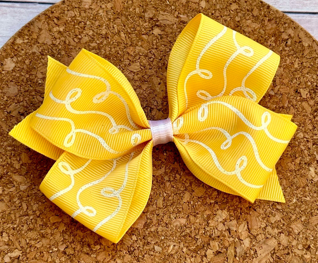 Yellow Doodles Glitter Pattern Ribbon Bow