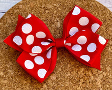 Load image into Gallery viewer, Red and White Polka Dot Glitter Pattern Ribbon Bow
