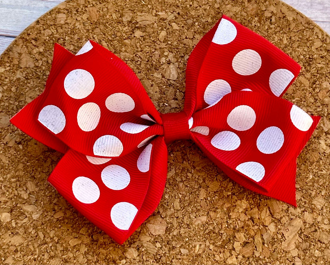 Red and White Polka Dot Glitter Pattern Ribbon Bow