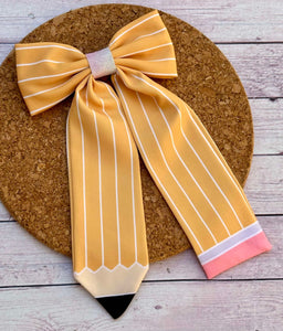 Yellow Pencil Long Tails Fabric Bow