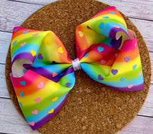 Load image into Gallery viewer, Rainbow Glitter Hearts JUMBO bow
