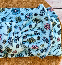 Load image into Gallery viewer, Blue Flowers Infant Knotted Bow Headwrap
