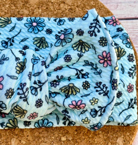 Blue Flowers Infant Knotted Bow Headwrap