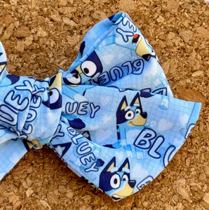 Blue Dog Short Tails Fabric Bow