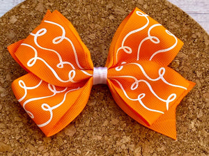 Orange Doodles Glitter Pattern Ribbon Bow