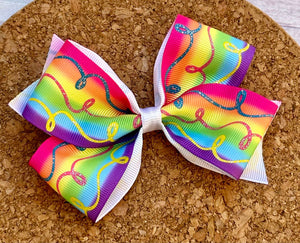 Rainbow Doodles Glitter Pattern Ribbon Bow