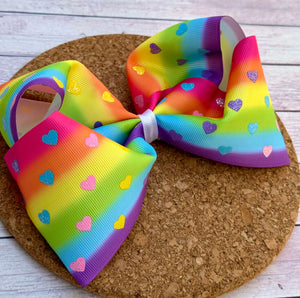 Rainbow Glitter Hearts JUMBO bow