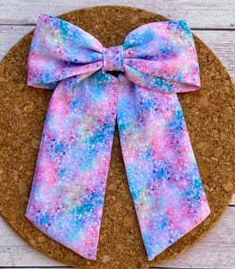 Pastel Faux Glitter Long Tails Fabric Bow