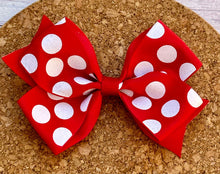 Load image into Gallery viewer, Red and White Polka Dot Glitter Pattern Ribbon Bow
