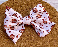 Load image into Gallery viewer, Football Hearts Short Tails Fabric Bow
