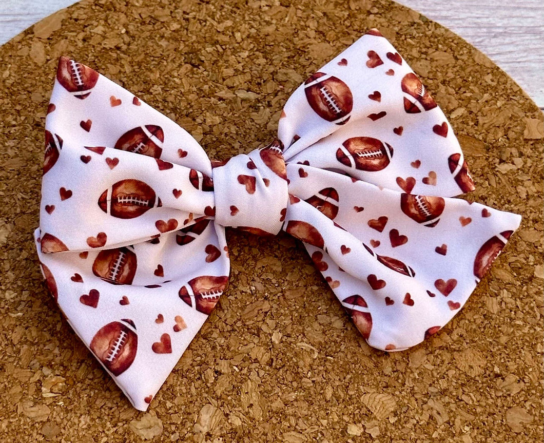 Football Hearts Short Tails Fabric Bow