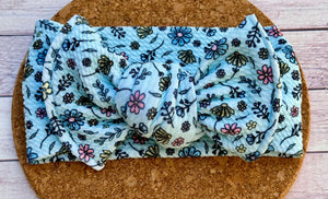 Blue Flowers Infant Knotted Bow Headwrap