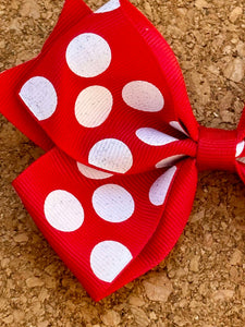 Red and White Polka Dot Glitter Pattern Ribbon Bow