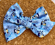 Load image into Gallery viewer, Blue Dog Short Tails Fabric Bow
