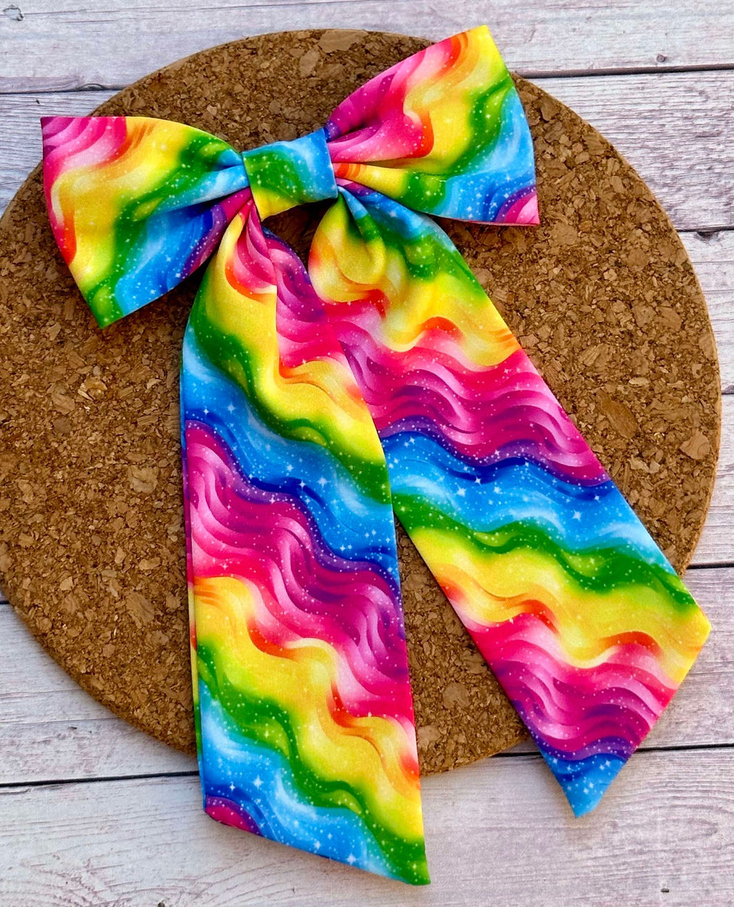 Bright Swirls Long Tails Fabric Bow