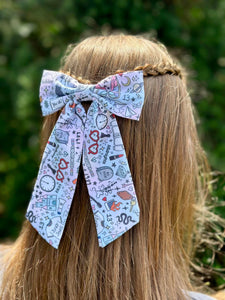 TS Blue Long Tails Fabric Bow