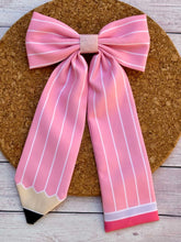 Load image into Gallery viewer, Pink Pencil Long Tails Fabric Bow
