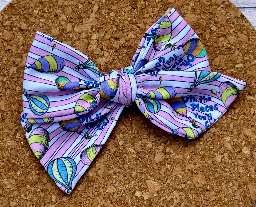 Oh The Places Short Tails Fabric Bow