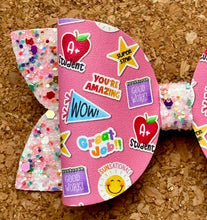 Load image into Gallery viewer, School Stickers Glitter Layered Leatherette Bow
