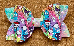 Rainbow Kitty And Friends Glitter Layered Leatherette Bow