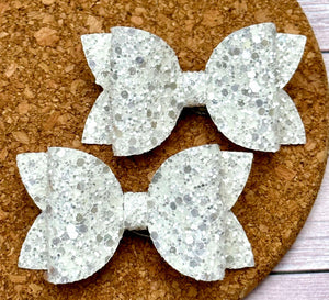 White Shiny Glitter Layered Leatherette Piggies Bow