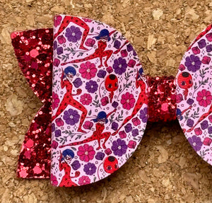 Ladybug Glitter Layered Leatherette Bow