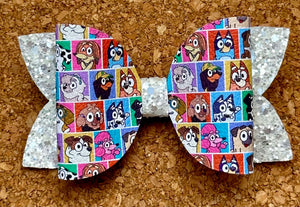 Dog Squares Glitter Layered Leatherette Bow