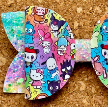 Load image into Gallery viewer, Rainbow Kitty And Friends Glitter Layered Leatherette Bow
