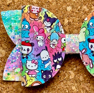 Rainbow Kitty And Friends Glitter Layered Leatherette Bow