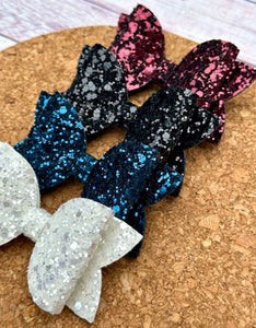 Navy Blue Glitter Layered Leatherette Piggies Bow