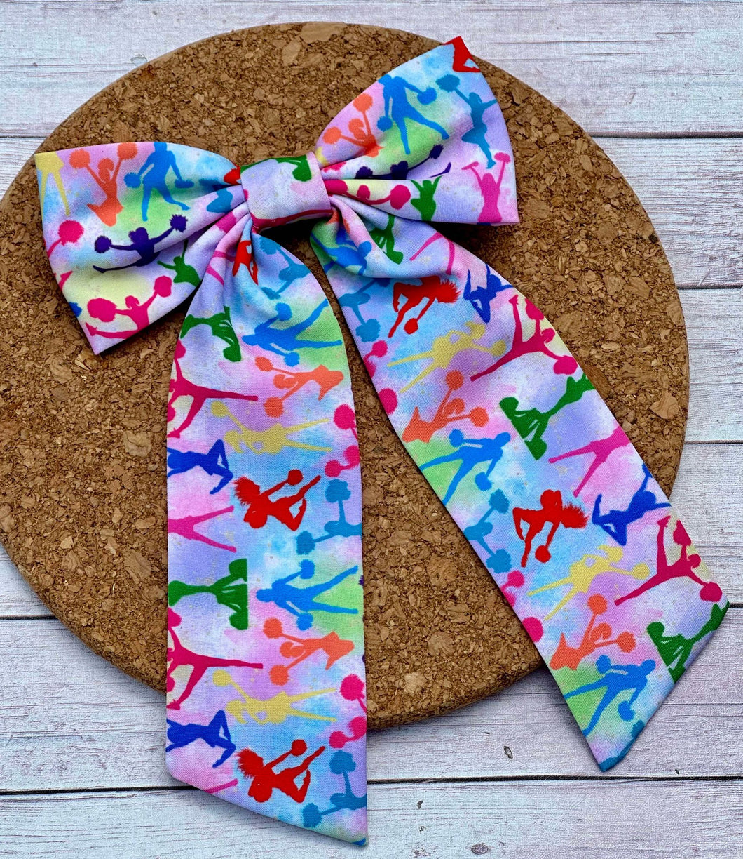 Cheer Colorful Long Tails Fabric Bow