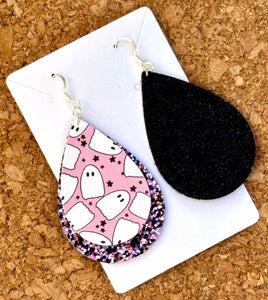 Pink Ghosts Layered Glitter Teardrop Dangle Earrings