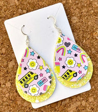 Load image into Gallery viewer, School Bus Layered Glitter Teardrop Dangle Earrings
