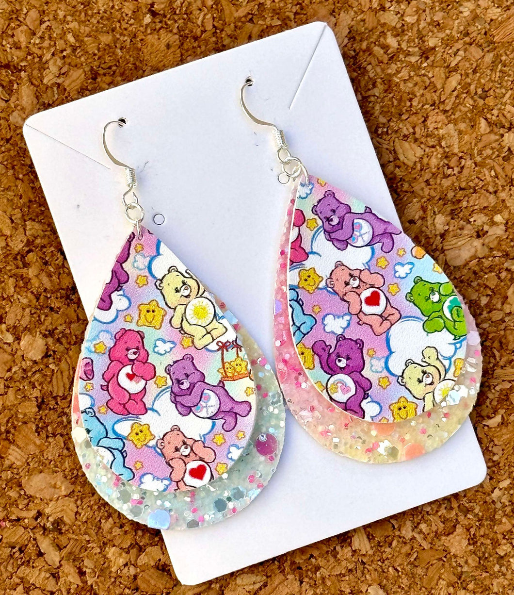 Rainbow Bears Layered Glitter Teardrop Dangle Earrings