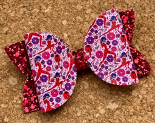 Load image into Gallery viewer, Ladybug Glitter Layered Leatherette Bow
