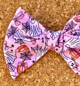 Pink Ghosts Short Tails Fabric Bow